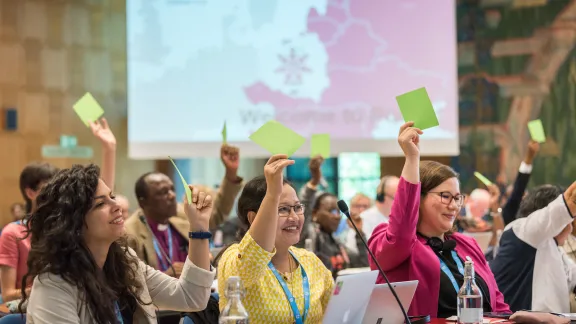 Delegates of the 2019 LWF Council show pleasure in accepting the invitation to hold the Thirteenth Assembly in Kraków, Poland. Photo: LWF/Albin Hillert