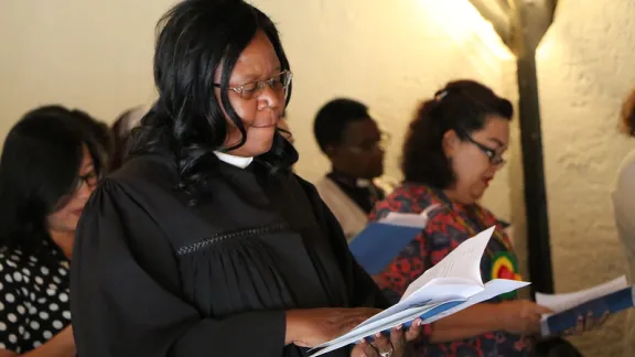 A delegate worships during the Women's Pre-Assembly, in Windhoek, Namibia in 2017. Photo: LWF/Brenda Platero