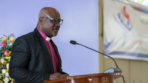 LWF president Archbishop Musa Panti Filibus addresses the Africa pre-assembly. Photo: LWF/Albin Hillert