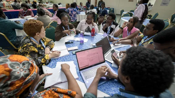 Cynthia Mimagu Harases of the Evangelical Lutheran Church in the Republic of Namibia shares a remark during group work at the Africa pre-assembly. Photo: LWF/Albin Hillert