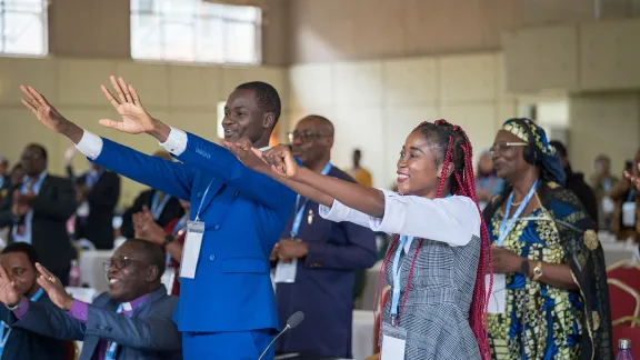 Participants dance and sing during worship at the Africa pre-assembly. Photo: LWF/Albin Hillert