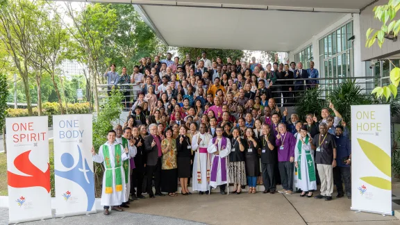 Participants of the Asia Pre-Assembly in Kuala Lumpur, Malaysia, showing up the “One” of the Assembly theme. Photo: LWF/Jotham Lee 