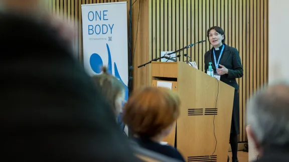 LWF General Secretary Rev. Dr Anne Burghardt addressing delegates at the European Pre-Assembly in Oxford, England. Photo: LWF/A. Hillert 