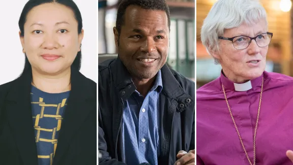 Rev. Dr Benny Sinaga from the Batak Christian Protestant Church in Indonesia, Rev. Dr Bruk Ayele, president of the Mekane Yesus seminary and Archbishop Emerita Antje Jackelén from the Church of Sweden. Photo: Compiled by LWF/S.Gallay