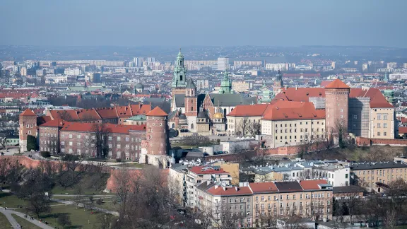 The Wawel Royal Castle, pictured as part of an aerial view of the city of Kraków, Poland. Photo: LWF/Albin Hillert