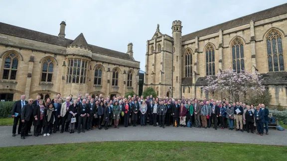 Participants at the European Pre-Assembly gather outside Mansfield College, Oxford where the 21 to 24 March meeting took place. Photo: LWF/A. Hillert 
