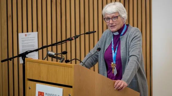 Archbishop Emerita Prof. Antje Jackelén, vice president for the Nordic region, addresses the Pre-Assembly. Photo: LWF/A. Hillert