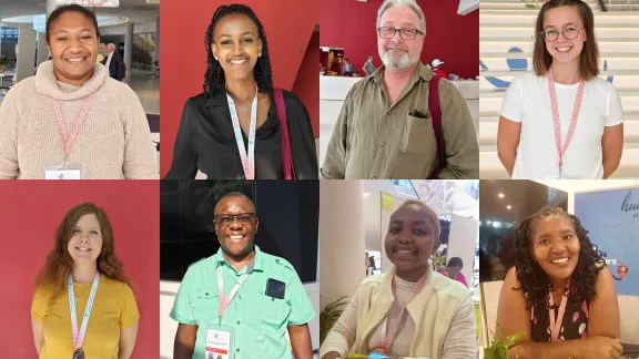 Top line, left to right: LWF Assembly youth delegate Gregnan Maiye Kua from Papua New Guinea; Phiona Uwase from the Lutheran Church of Rwanda; Bishop Semko Koroza, Evangelical Reformed Church of Poland; Elizabeth Johnson from the Evangelical Lutheran Church in America. Bottom line, left to right: Annika Juurikka: Evangelical Lutheran Church of Finland; Bishop Sageus Keib from Namibia; Rutendo Gora from South Africa; Rev. Witness Maratu from Tanzania. Photos (1-6): Esther Williams, (7-8) Erick A. KPhoto: LWF