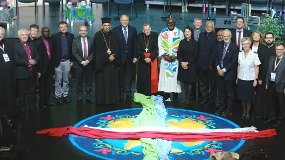 LWF leaders with the ecumenical guests taking part in a panel discussion on the closing day of the LWF Thirteenth Assembly in Krakow, Poland. Photo: LWF/M. Renaux