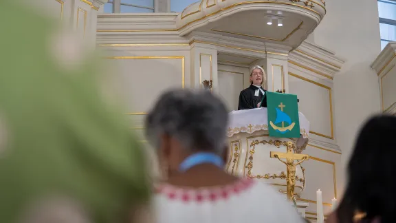 Rev. Halina Radacz from the Evangelical Church of the Augsburg Confession in Poland preaching at the opening service of the Women’s Pre-Assembly. Photo: LWF/Albin Hillert